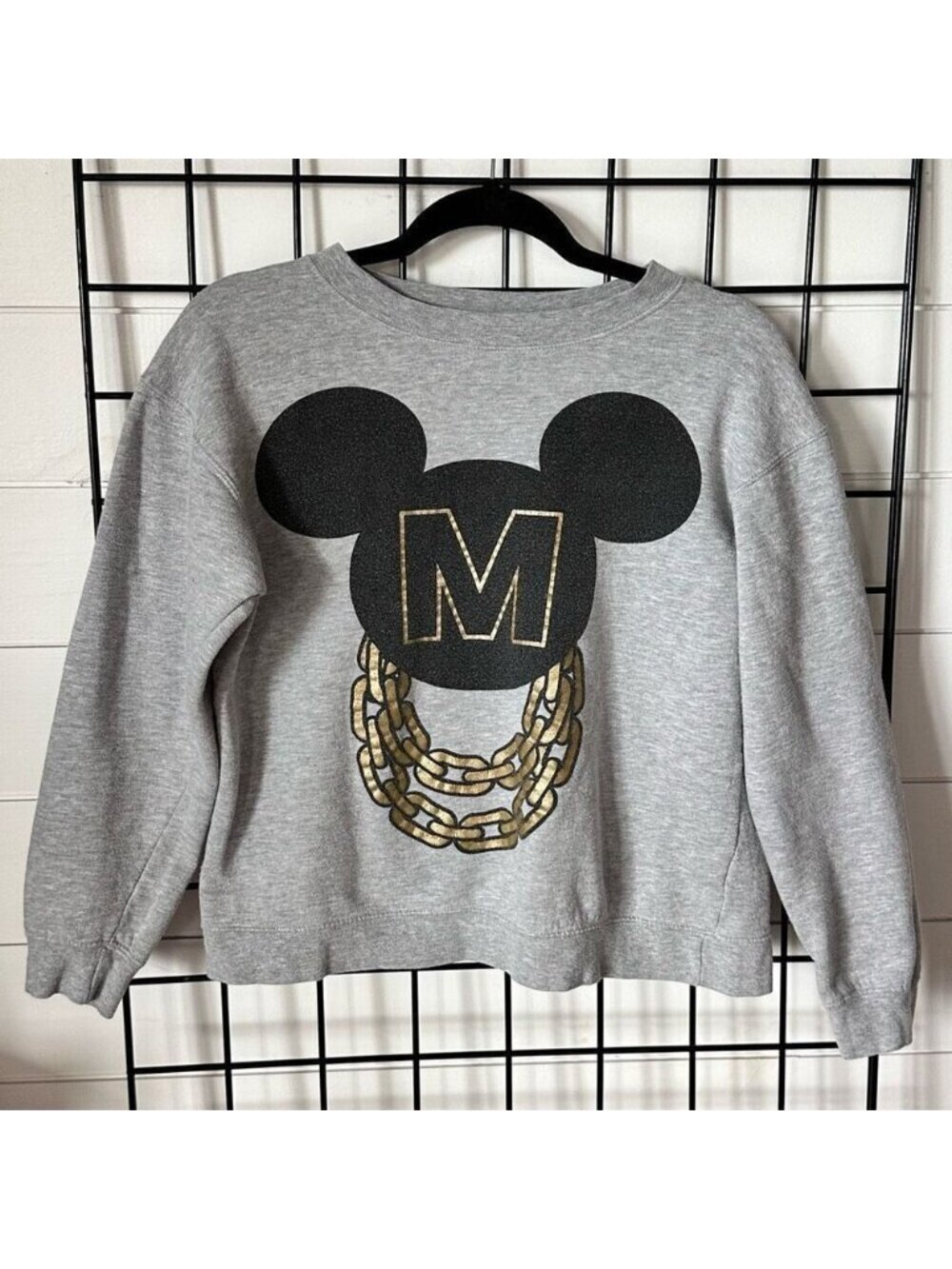 Disney Mickey Mouse Sweatshirt Teens S‎ Grey Gold Chain Urban